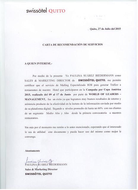 RECOMENDACIÓN SWISSOTEL 2015